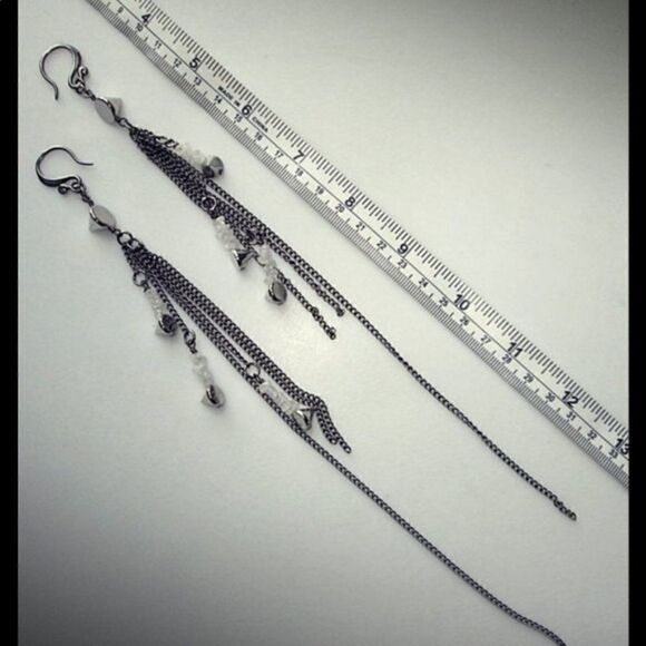 Hand crafted moonstone pyramid spike long earrings new without tags - Picture 3 of 6